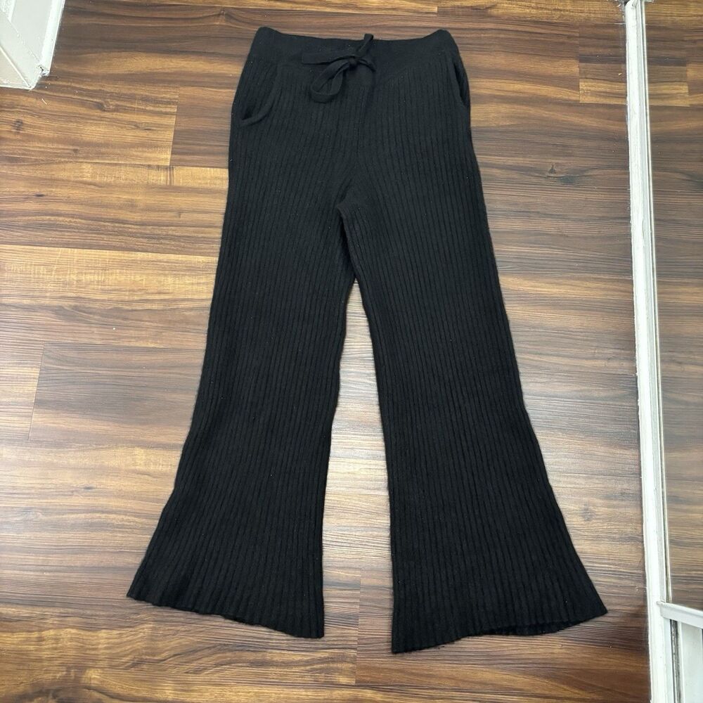 The Cashmere Project Women’s Sz Medium Black Cashmere Ribbed Wide Leg Pant